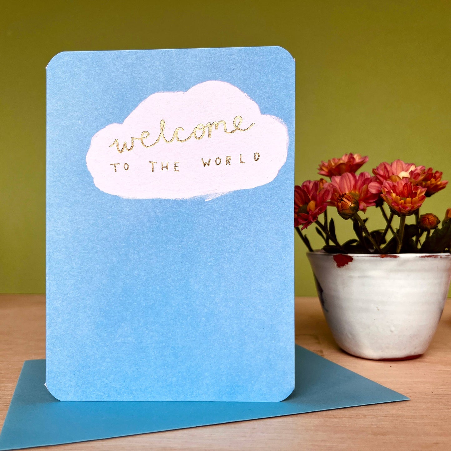 Blue Welcome To The World Gold Baby Card