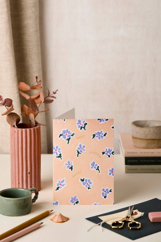 Pastel Peach/Blue Happy Birthday Lovely Card