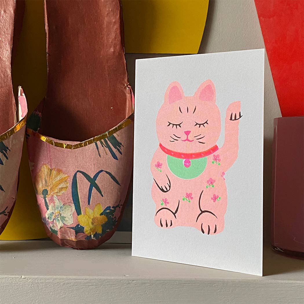 Riso Papercut Cards - Lucky Cat