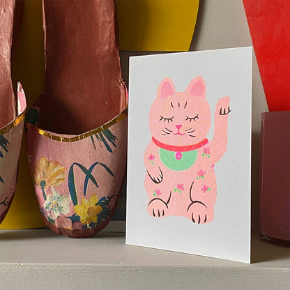 Riso Papercut Cards - Lucky Cat